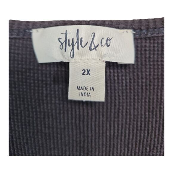 Style & Co Gray Embroidered Thermal Notch Neck Long Sleeve Top Size 2X - Picture 4 of 6